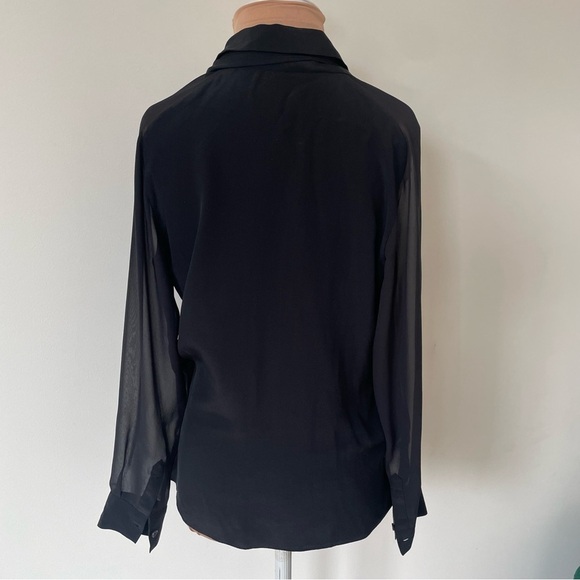 All Saints Allsaints Black Plum Asymmetric Long Sleeve Silk Lucas Shirt Size 2 - Picture 4 of 9
